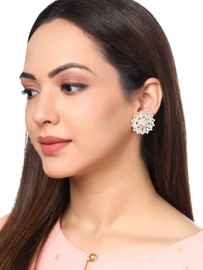Yellow Chimes Earrings for Women Gold Toned Kundan Studded Set of 2 Pairs Stud Earrings for Women and Girls Yellow Chimes Rings