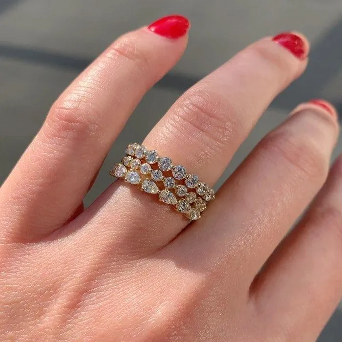 Shineofdiamond Rings 3pcs Pear Round Cut Wedding Eternity Wedding Band
