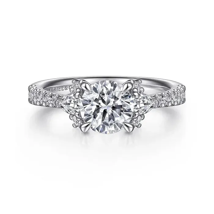 GABRIEL CO Rings Ami 14K White Gold Round Three Stone Diamond Engagement Ring Setting Only