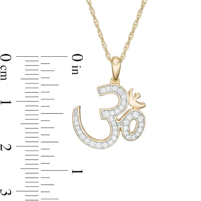 025 CT TW Natural Diamond Om Symbol Pendant in 10K Yellow Gold Goldia Necklaces