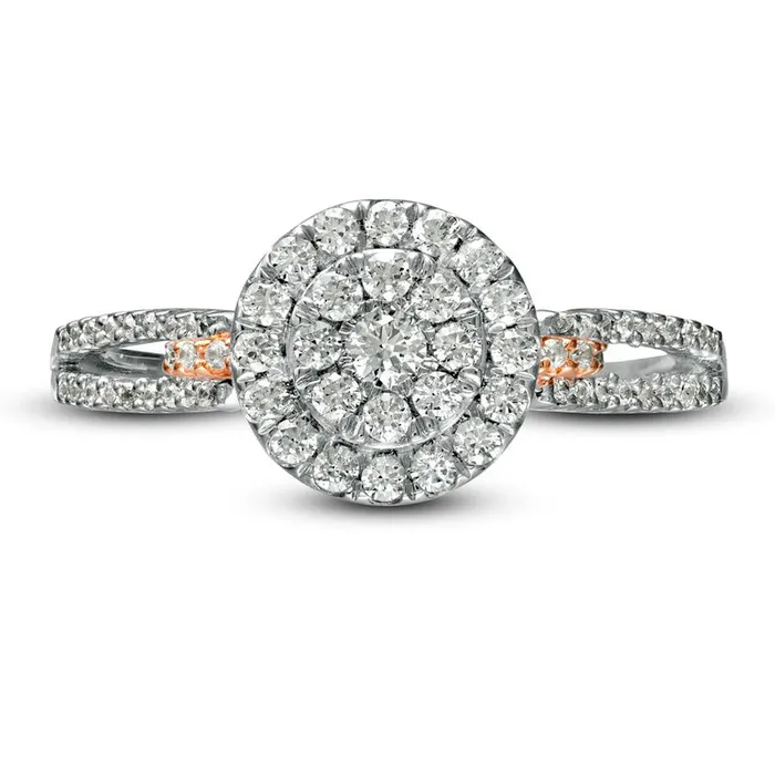 050 CT TW Natural Diamond Double Frame Split Shank Infinity Ring in Solid 10K TwoTone Gold Goldia Rings