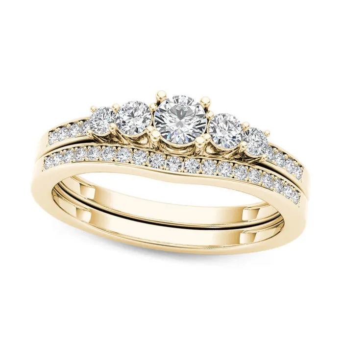 050 CT TW Natural Diamond Five Stone Bridal Engagement Ring Set in Solid 14K Gold Goldia Rings