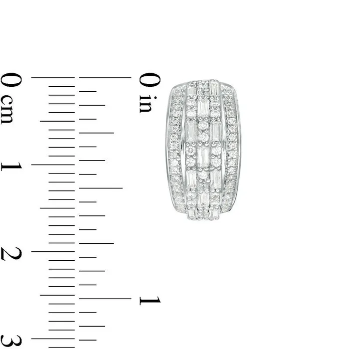 1 CT TW Baguette and Round Diamond Alternating MultiRow Hoop Earrings in 10K White Gold Goldia Earrings