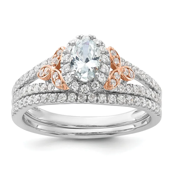14k Twotone Two Tone Rose and White Gold 34 Ct Lab Grown Diamond VSSI G Oval Halo Engagement Ring Goldia Rings