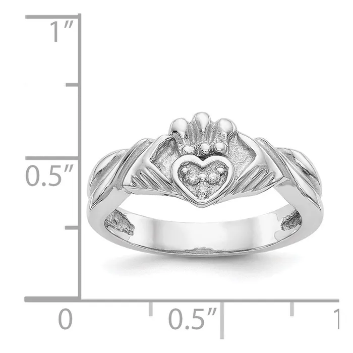 14K White Gold 120ct AA Real Diamond Claddagh Ring Goldia Rings