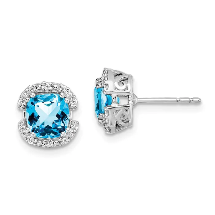 14k White Gold Cushion Blue Topaz and Real Diamond Halo Earrings Goldia Earrings 14k White Gold Cushion Blue Topaz and Real Diamond Halo Earrings Goldia Earrings