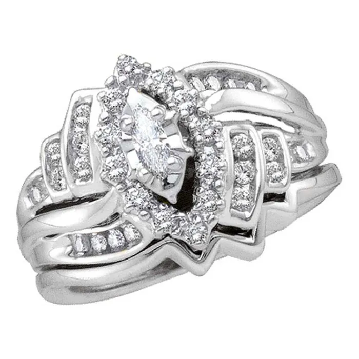 14k White Gold Marquise Diamond Bridal Wedding Ring Set 12 Cttw gndatlanta Rings