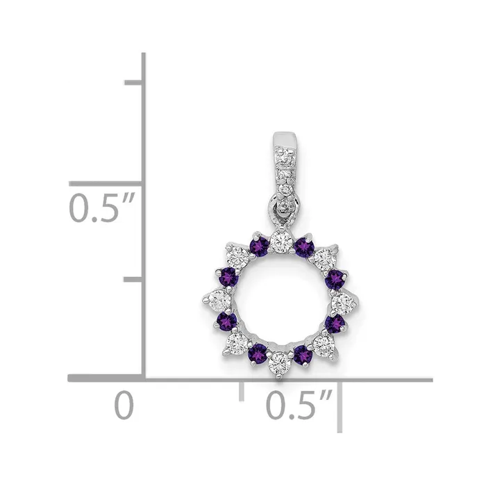 14k White Gold Real Diamond and 08 Amethyst Fancy Circle Pendant Goldia Necklaces