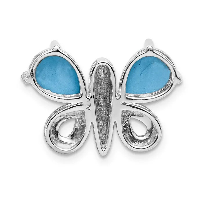14k White Gold Real Diamond Cabochon Turquoise Butterfly Pendant Goldia Necklaces