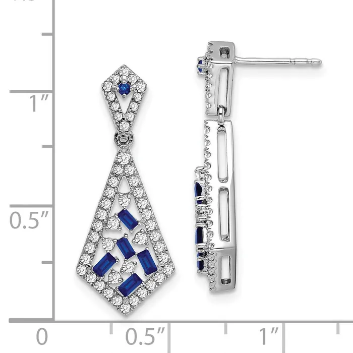 14k White Gold Sapphire and Real Diamond Earrings Goldia Earrings