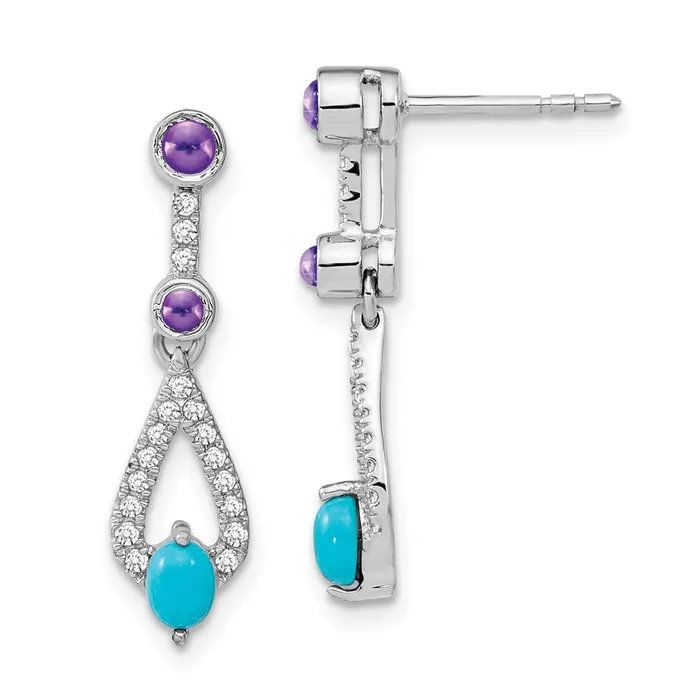 14k White Gold TurquoiseAmethystWhite Topaz Dangle Earrings Goldia Earrings 14k White Gold TurquoiseAmethystWhite Topaz Dangle Earrings Goldia Earrings