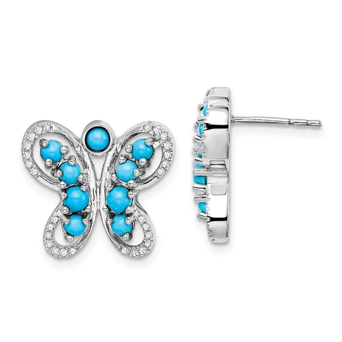14k White Gold TurquoiseWhite Topaz Butterfly Earrings Goldia Earrings 14k White Gold TurquoiseWhite Topaz Butterfly Earrings Goldia Earrings