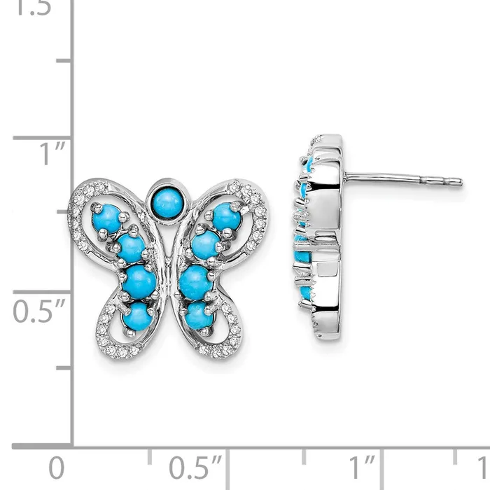 14k White Gold TurquoiseWhite Topaz Butterfly Earrings Goldia Earrings