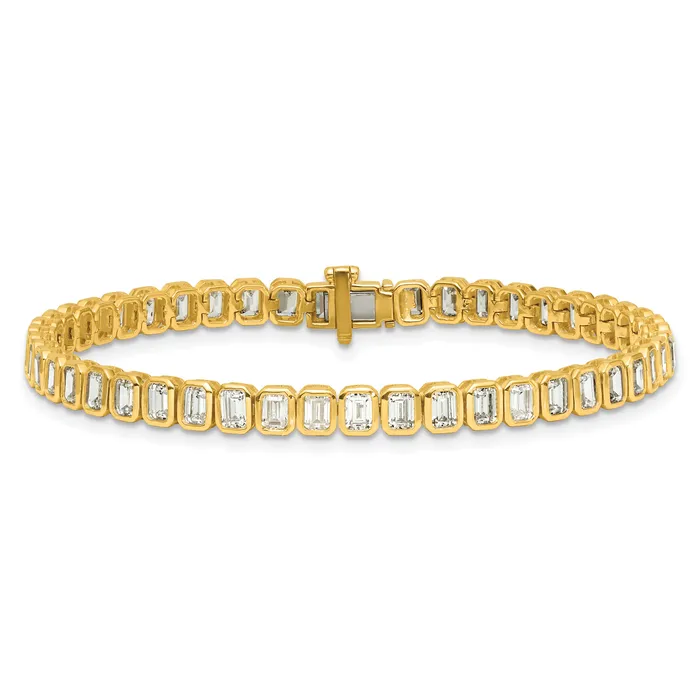 14k Yellow Gold 6 12 Ct Lab Grown Diamond VSSI G Emerald Bezel Tennis Bracelet Goldia Bracelets