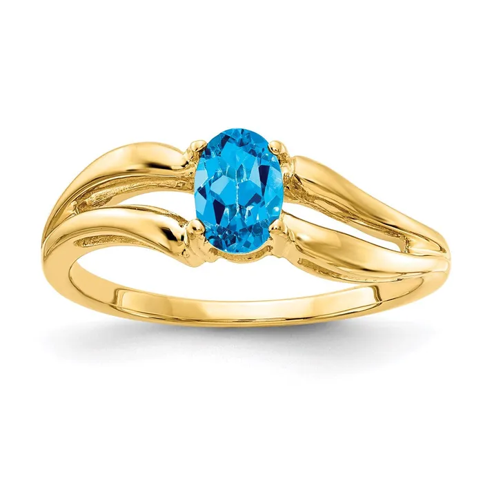 14k Yellow Gold 6x4mm Oval Blue Topaz Ring Goldia Rings