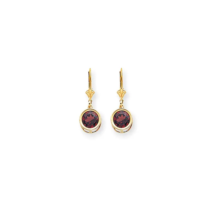 14k Yellow Gold 8mm Garnet Leverback Earrings Goldia Earrings