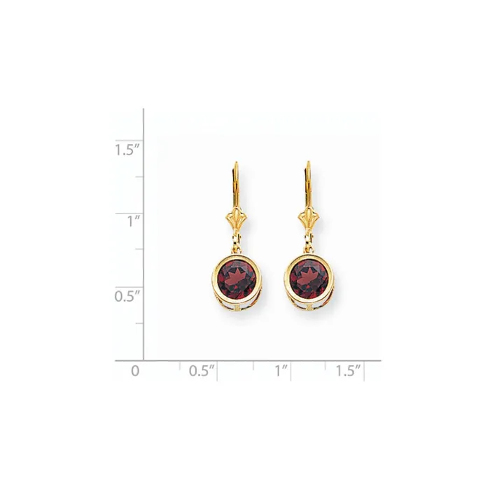 14k Yellow Gold 8mm Garnet Leverback Earrings Goldia Earrings