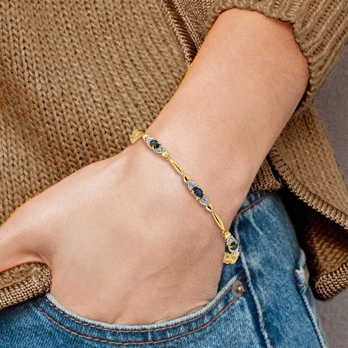14k Yellow Gold Natural Diamond and Sapphire Bracelet goldiaca Bracelets