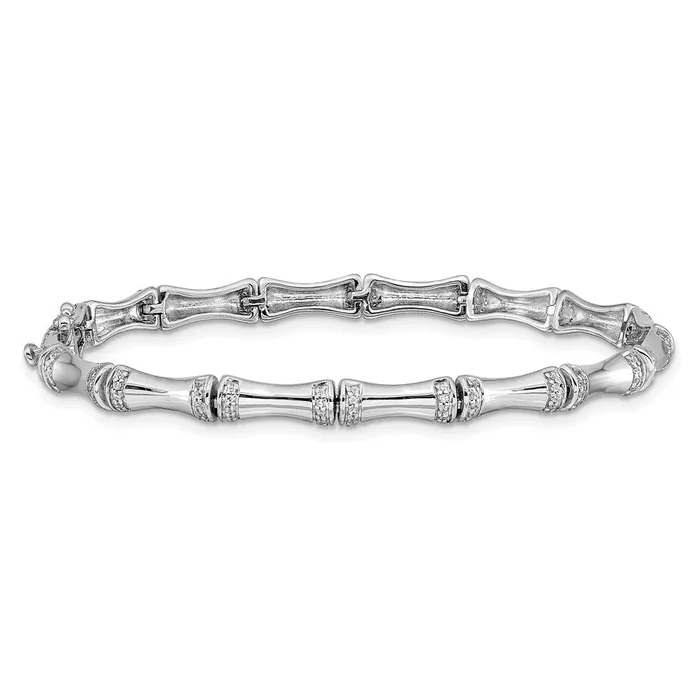 Bracelets goldiaca 14k White Gold Natural Diamond Bamboo Design Bracelet