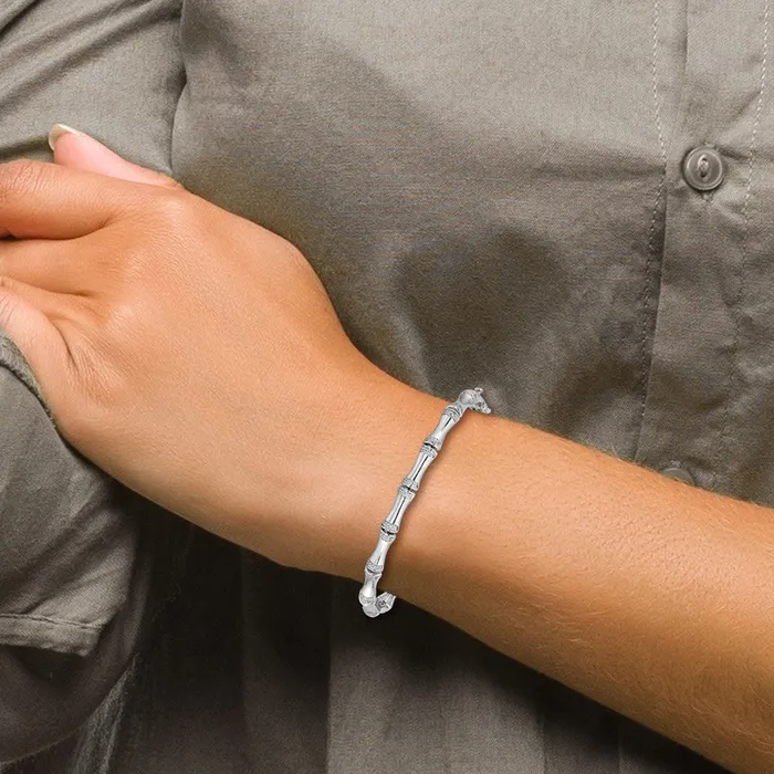 Bracelets goldiaca 14k White Gold Natural Diamond Bamboo Design Bracelet