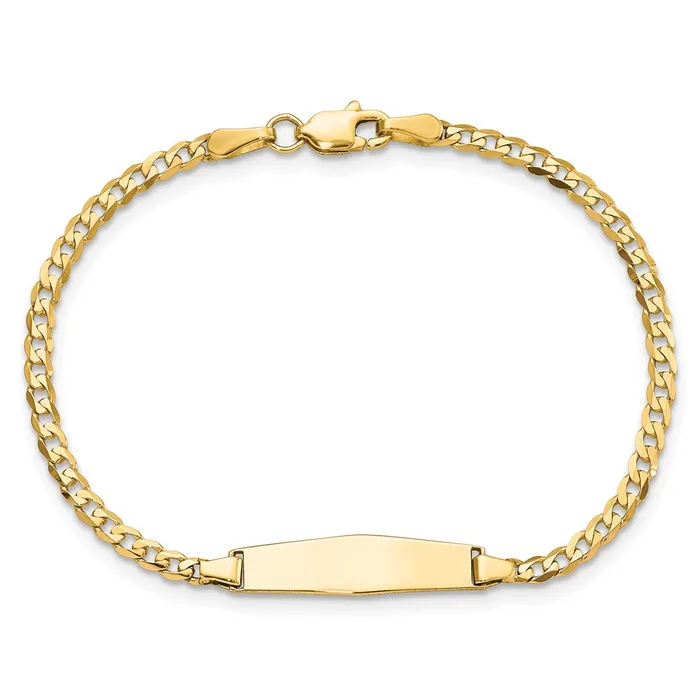Bracelets Solid 14K Yellow Gold Soft Diamond Shape Curb Link ID Bracelet MDS Bracelets Solid 14K Yellow Gold Soft Diamond Shape Curb Link ID Bracelet MDS