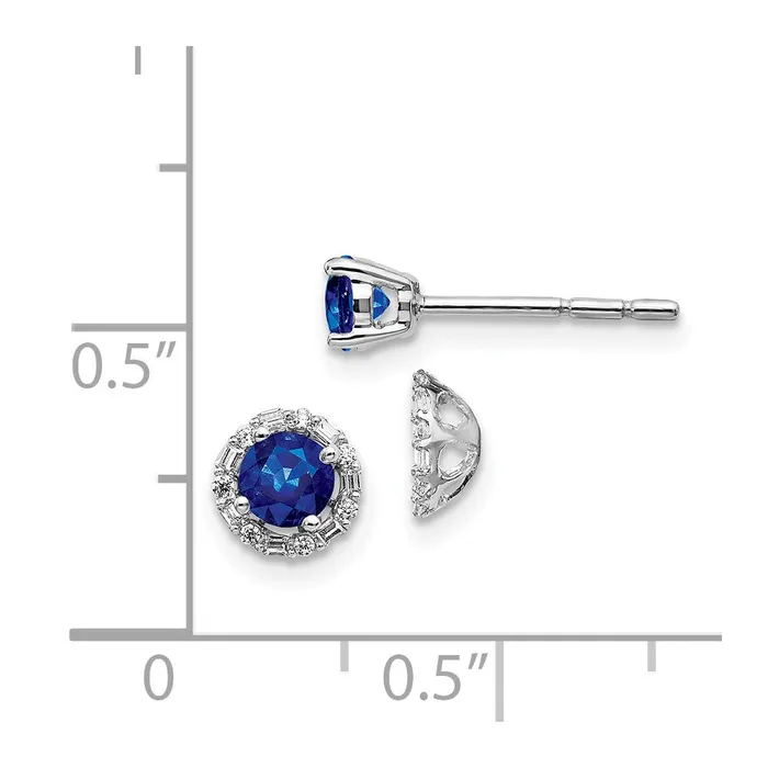 Earrings 14k White Gold Real Diamond and Sapphire Stud wJacket Earrings Goldia