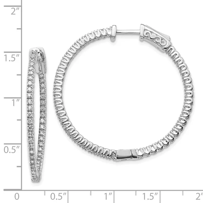 Earrings Goldia 14k White Gold Diamond Round Hoop wSafety Clasp Earrings
