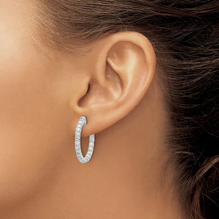 Earrings Goldia 14k White Gold Diamond Round Hoop wSafety Clasp Earrings