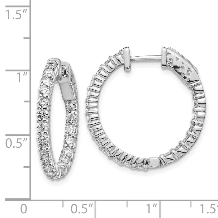 Earrings Goldia 14k White Gold Diamond Round Hoop wSafety Clasp Earrings