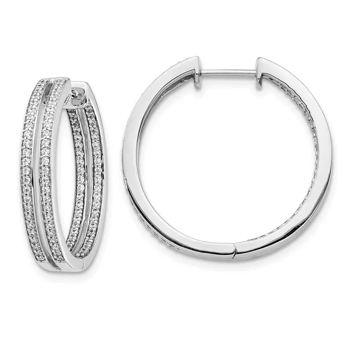 Earrings Goldia 14k White Gold Real Diamond InOut Hoop Earrings