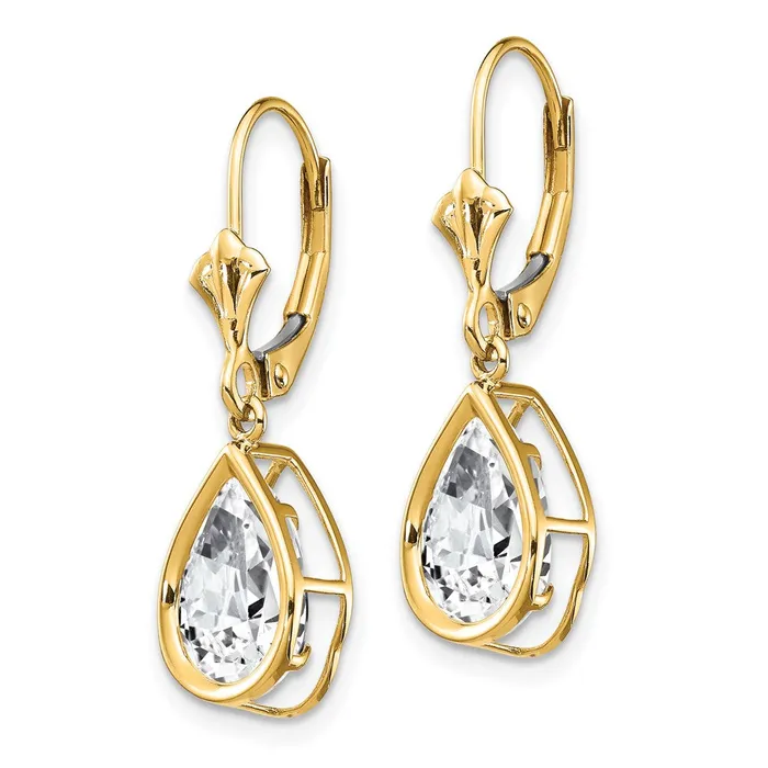 Earrings Goldia 14k Yellow Gold 10x7mm Pear Cubic Zirconia Leverback Earrings