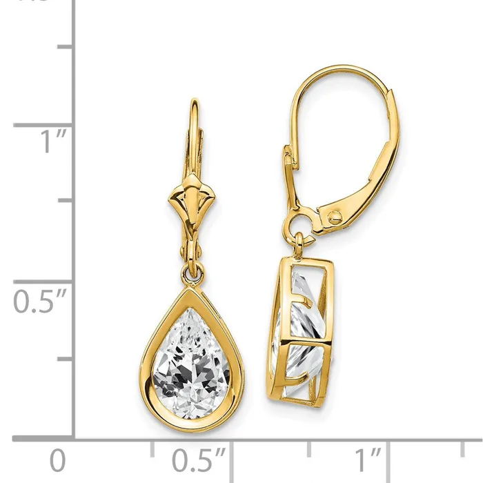 Earrings Goldia 14k Yellow Gold 10x7mm Pear Cubic Zirconia Leverback Earrings