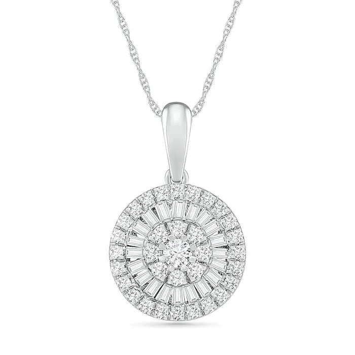 Goldia 05 CT TW Composite Baguette and Round Natural Diamond Double Frame Pendant in 10K White Gold Necklaces Goldia 05 CT TW Composite Baguette and Round Natural Diamond Double Frame Pendant in 10K White Gold Necklaces
