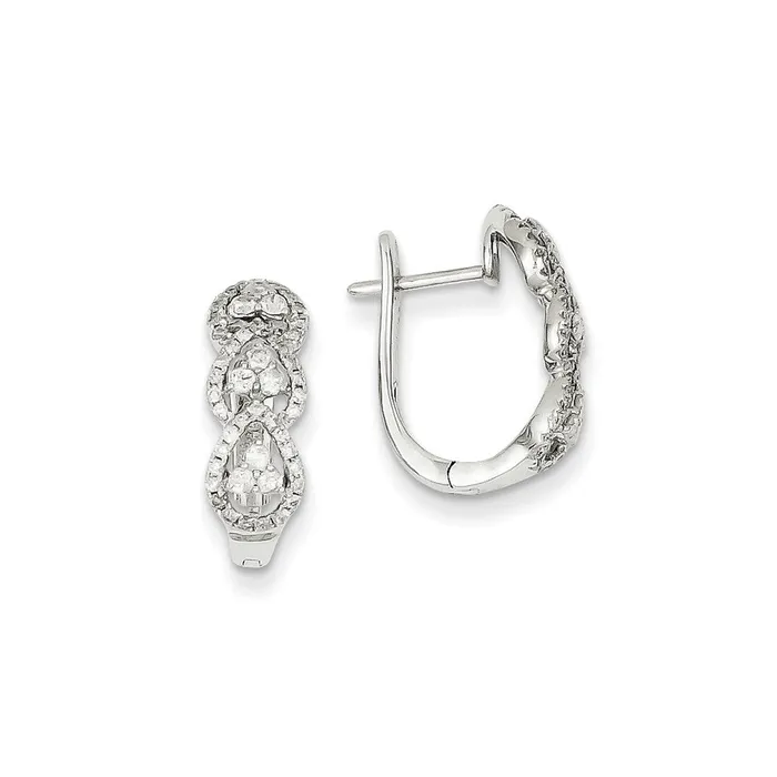 Goldia 14k White Gold Real Diamond Heart Pattern Hinged Hoop Earrings Earrings Goldia 14k White Gold Real Diamond Heart Pattern Hinged Hoop Earrings Earrings