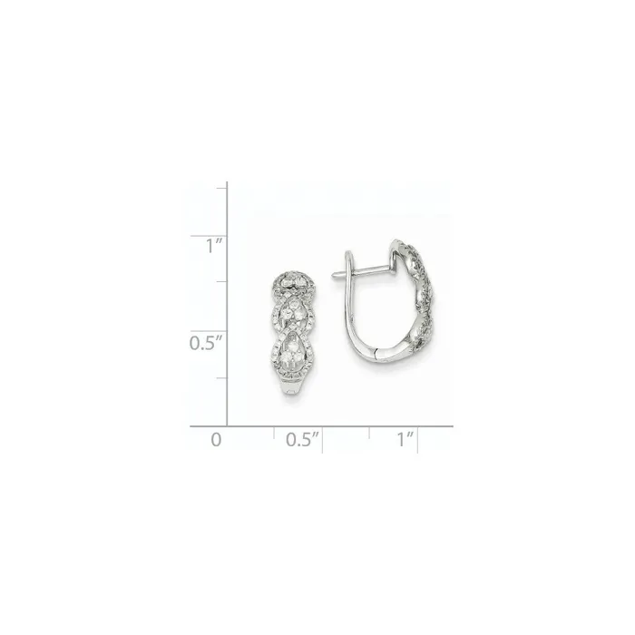 Goldia 14k White Gold Real Diamond Heart Pattern Hinged Hoop Earrings Earrings