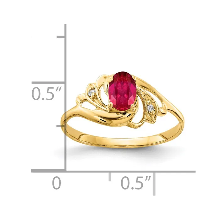 Goldiacom Rings 14K Yellow Gold 6x4mm Oval Ruby A Real Diamond ring
