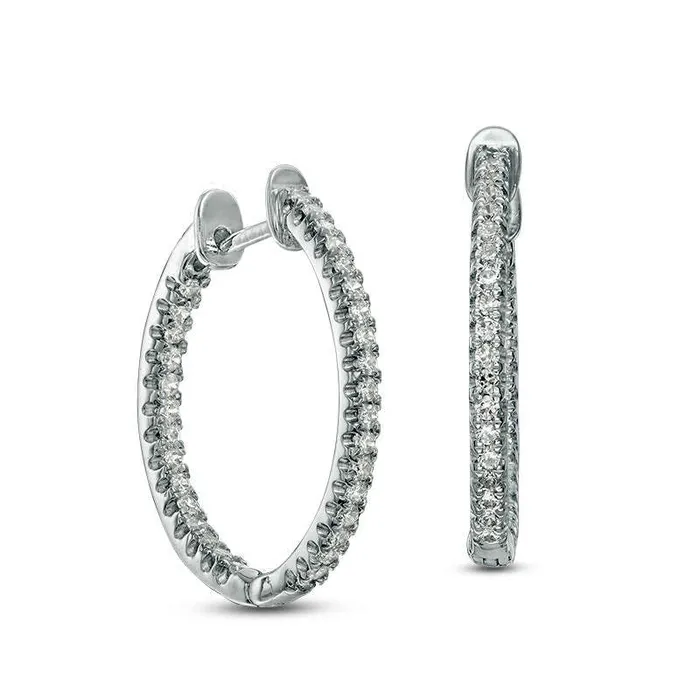 Goldia Earrings 033 CT TW Diamond InsideOut Hoop Earrings in 14K White Gold