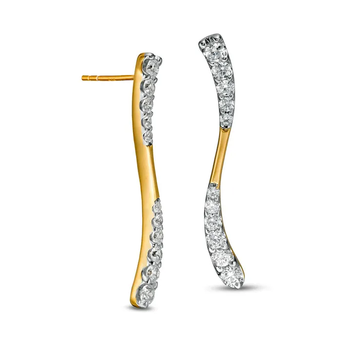 Goldia Earrings 15 CT TW Journey Diamond Linear Wave Drop Earrings in 10K Gold Goldia Earrings 15 CT TW Journey Diamond Linear Wave Drop Earrings in 10K Gold