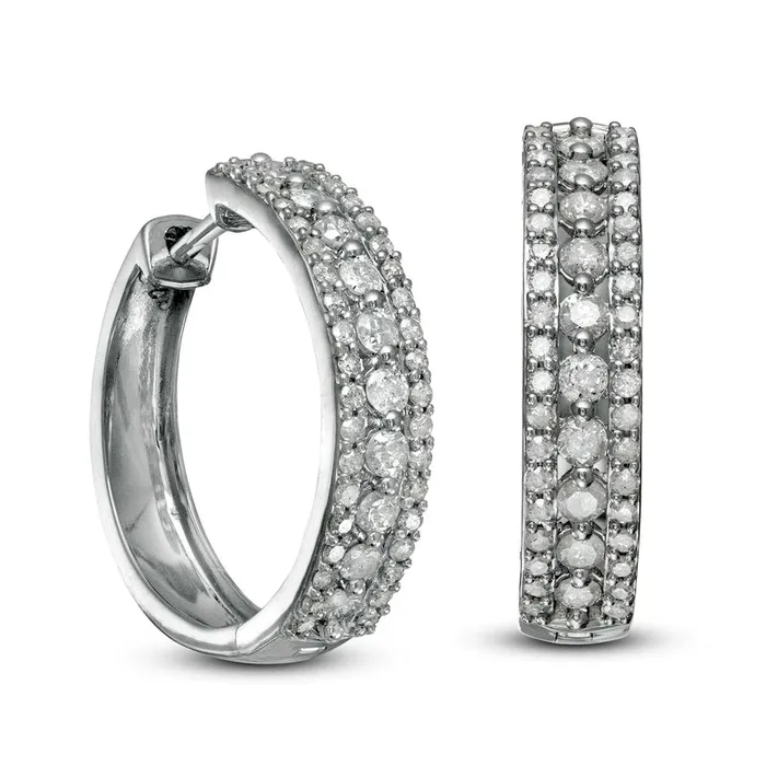 Goldia Earrings 1 CT TW Diamond Triple Row Hoop Earrings in 10K White Gold Goldia Earrings 1 CT TW Diamond Triple Row Hoop Earrings in 10K White Gold