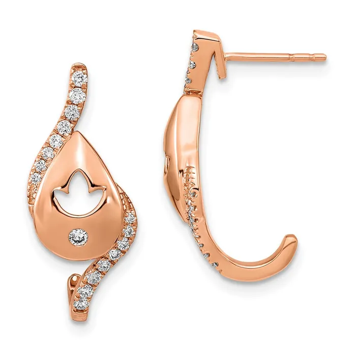 Goldia Earrings 14k Rose Gold Polished Real Diamond Teardrop wflower Post Earrings Goldia Earrings 14k Rose Gold Polished Real Diamond Teardrop wflower Post Earrings