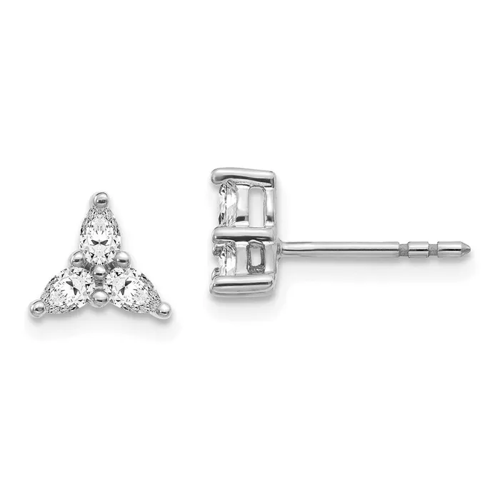 Goldia Earrings 14k White Gold 3stone Real Diamond Triangle Earrings