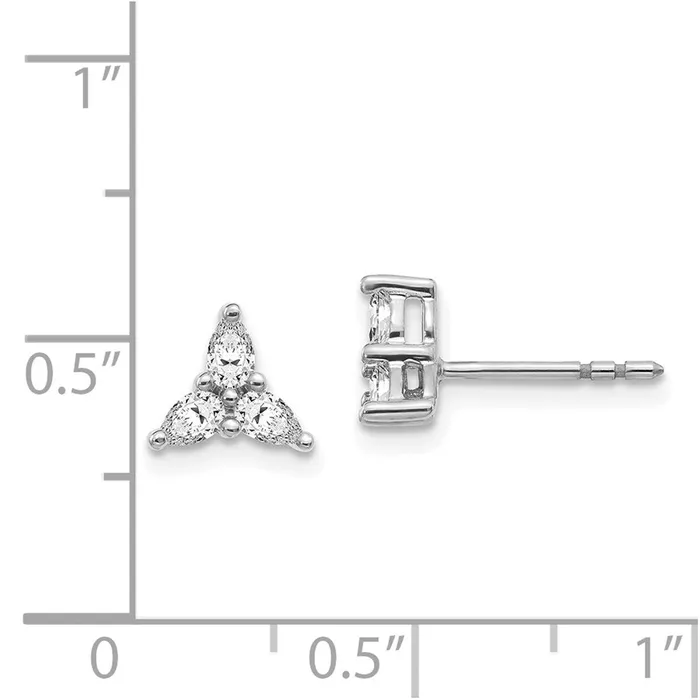 Goldia Earrings 14k White Gold 3stone Real Diamond Triangle Earrings