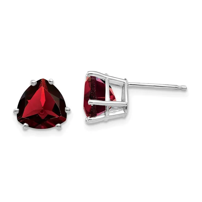 Goldia Earrings 14k White Gold Garnet Trillion Stud Earrings