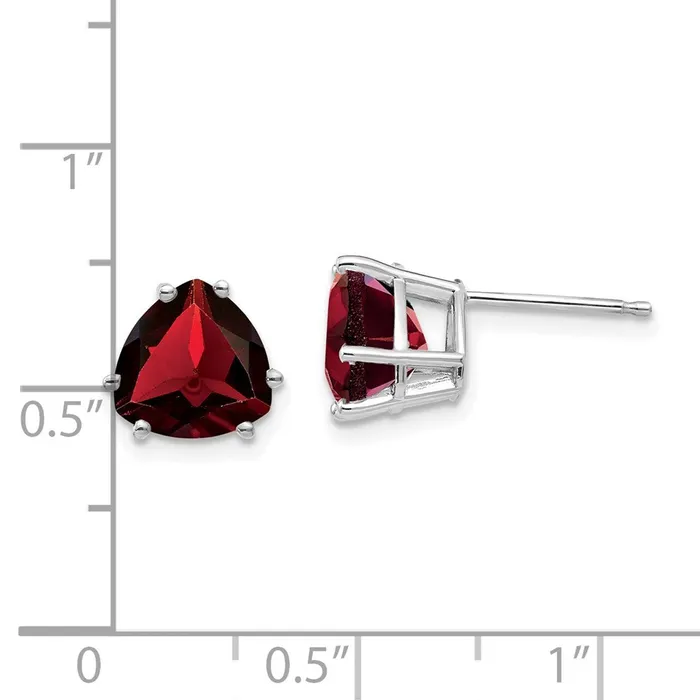 Goldia Earrings 14k White Gold Garnet Trillion Stud Earrings