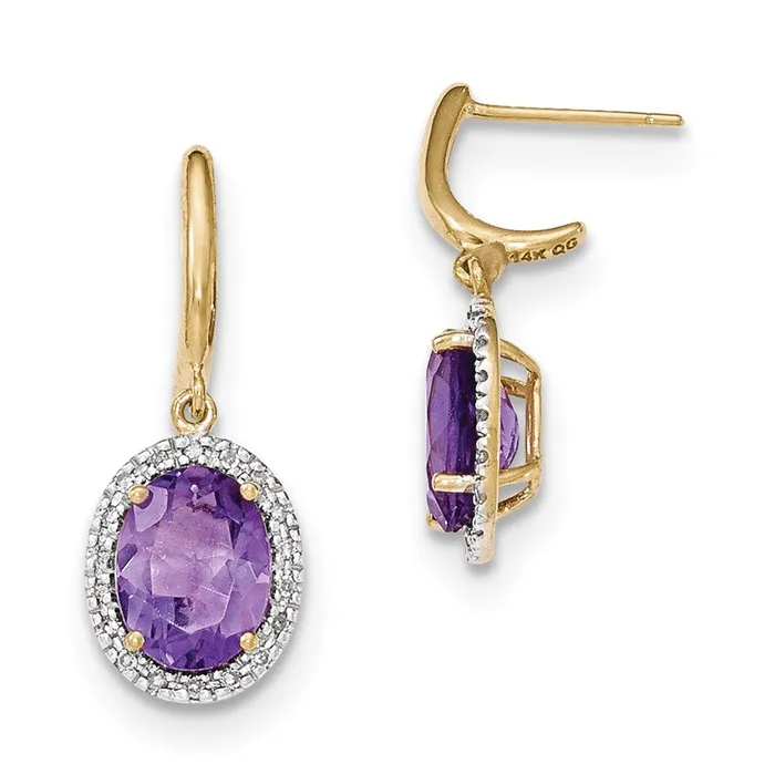 Goldia Earrings 14k Yellow Gold Amethyst wReal Diamond Halo Post Dangle Earrings Goldia Earrings 14k Yellow Gold Amethyst wReal Diamond Halo Post Dangle Earrings