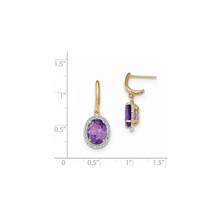 Goldia Earrings 14k Yellow Gold Amethyst wReal Diamond Halo Post Dangle Earrings
