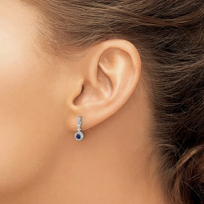Goldia Earrings Solid 14k White Gold Simulated CZ and Cabochon Sapphire Earrings