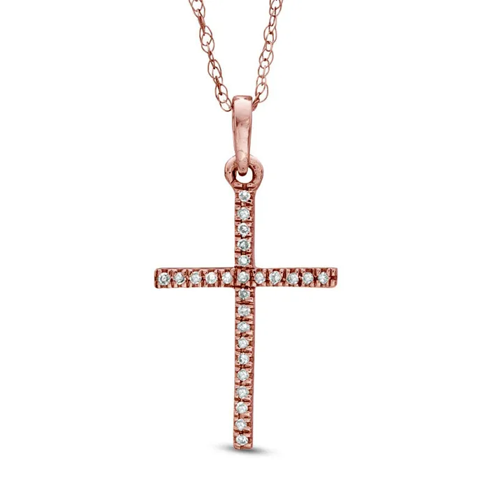 Goldia Necklaces Natural Diamond Accent Cross Pendant in 10K Rose Gold