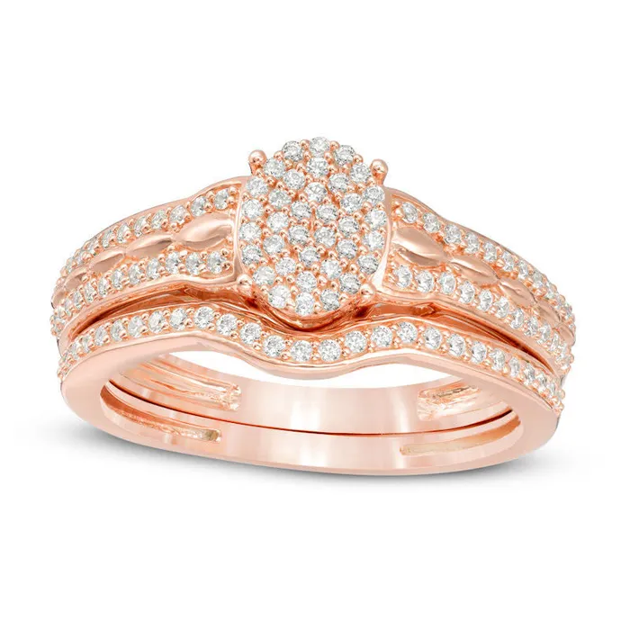 Goldia Rings 033 CT TW Composite Natural Diamond Oval Bridal Engagement Ring Set in Solid 10K Rose Gold