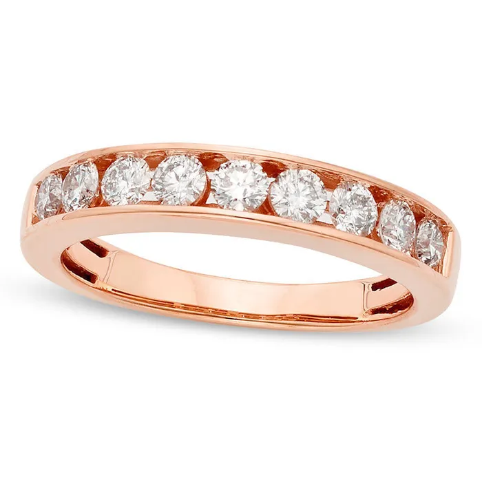 Goldia Rings 075 CT TW Certified Natural Diamond Nine Stone Anniversary Band in Solid 14K Rose Gold II1